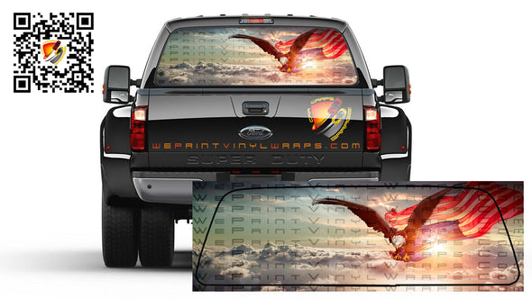 American Flag Eagle Flying Over The Clouds Rear Window Perforated Vinyl Graphic Decal Trucks Cars Campers