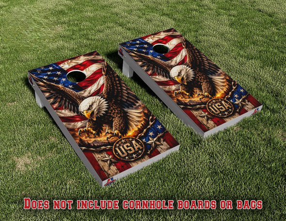 American Flag Eagle Mountains USA Cornhole Board Vinyl Wrap Skins Laminated Set
