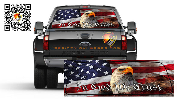 American Flag Eagle Patriotic In God We Trust Rear Window Perforated Graphic Decal Truck Cars Campers