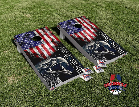 American Flag Eagle We The People Cornhole Board Vinyl Wrap Skins Laminated Sticker Set