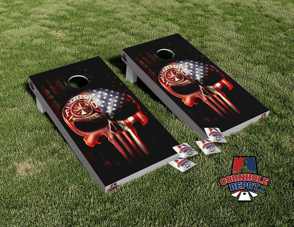 American Flag Firefighter Cornhole Board Vinyl Wrap Skins Laminated Sticker Set Decal