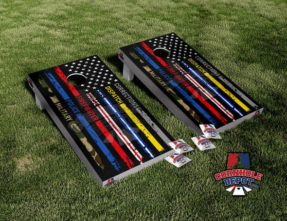 American Flag First Responders  Cornhole Board Vinyl Wrap Skins Laminated Sticker Set Decal