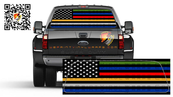 American Flag First Responders  Rear Window Perforated Graphic Decal Truck Campers Cars