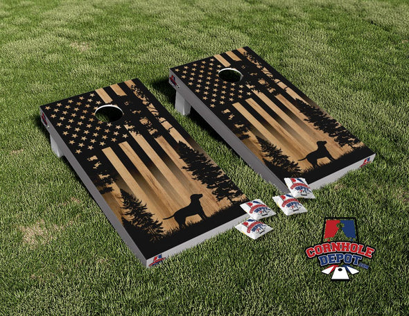 American Flag Forest Wood Labrador Dog Cornhole Board Vinyl Wrap Skins Laminated Sticker Set Decal Anniversary Wedding Gifts