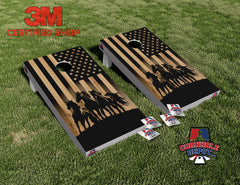 American Flag Horses Black Cornhole Board Vinyl Wrap Laminated Decal Sticker Set