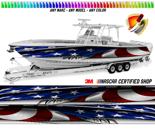 American Flag Metal  Graphic Vinyl Boat Wrap Decal *****SIZE 18"X25'****
