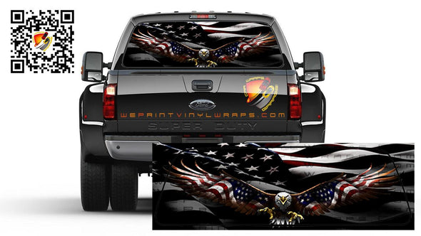American Flag On Eagle Patriotic Rear Window Tint Perforated Vinyl Graphic Decal Trucks Cars Campers