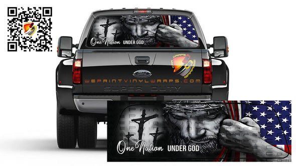 American Flag One Nation Under God Patriotic Rear Window Perforated Graphic Decal Cars SUV Cars Trucks Campers RV