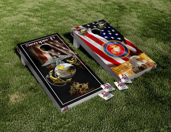 American Flag Patriotic Soldiers Cornhole Board Vinyl Wrap Skins Laminated Sticker Decal  Set