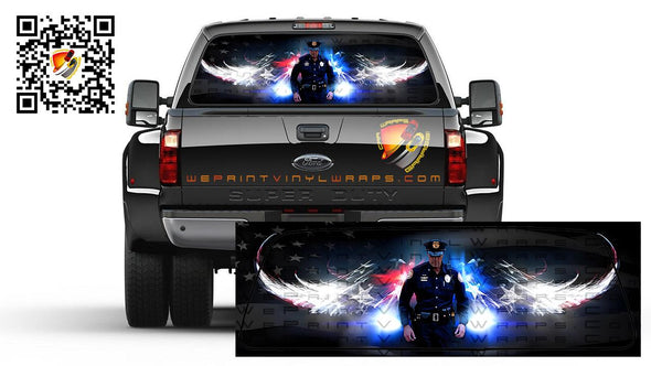 American Flag Police Angel Wings Rear Window Tint Perforated Graphic Decal Vinyl Trucks Cars Campers