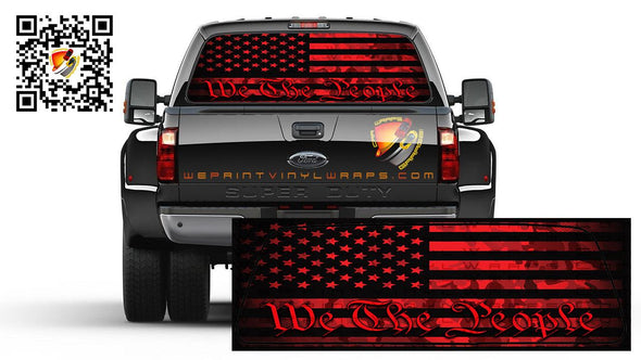 American Flag Red Camouflage We The People Patriotic Rear Window Tint Perforated Graphic Decal Sticker Trucks Cars Campers