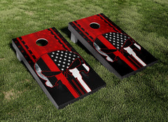 American Flag Red Line Cornhole Board Vinyl Wrap Laminated Set Decal