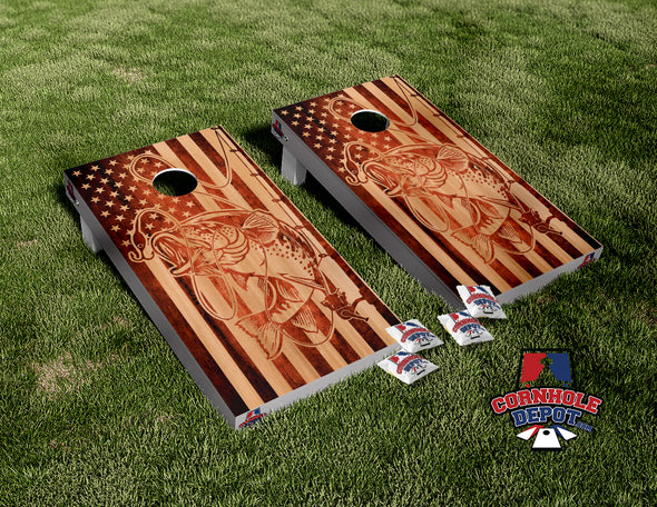 American Flag Seabass Wood Cornhole Board Vinyl Wrap Skins Laminated Sticker Set Decal