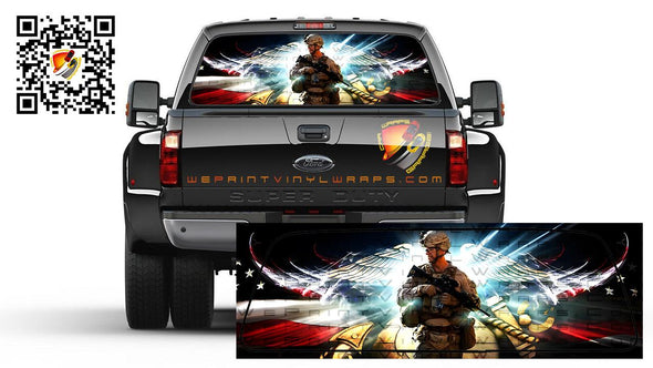 American Flag Soldier Angel Wings Rear Window Tint Perforated Graphic Decal Vinyl Trucks Cars Campers