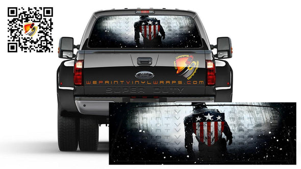 American Flag Soldier Shield Patriotic Rear Window Tint Perforated Vinyl Graphic Decal Trucks Cars Campers