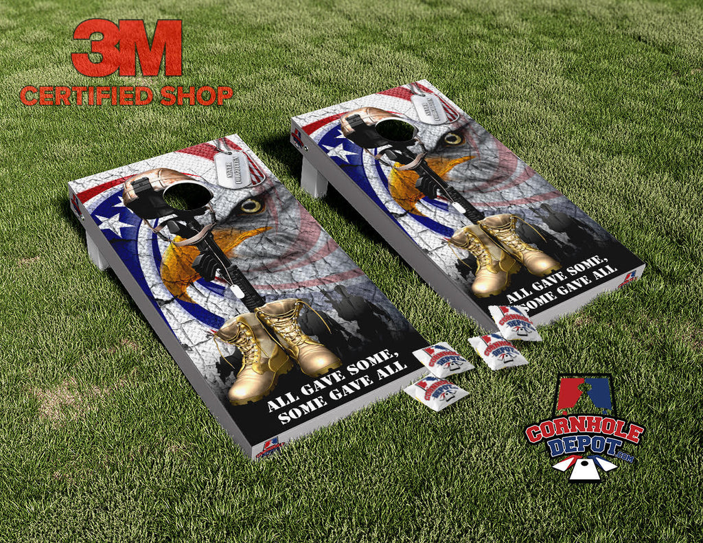 American Flag Soldiers All Gave Some, Some Gave All Cornhole Board Vinyl Wrap Skins Laminated Sticker Set Decal