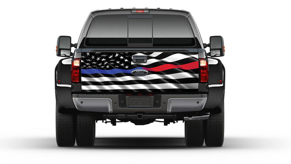 American Flag Thin Blue & Red Line Police Firefighter Tailgate Wrap Vinyl Graphic Decal Sticker for Trucks Campers