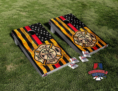 American Flag Thin Red Line Fire Dept Cornhole Board Vinyl Wrap Skins Laminated Sticker Set Decal