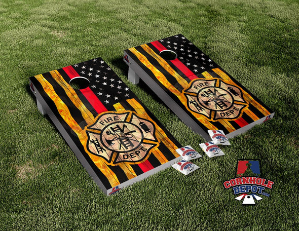 American Flag Thin Red Line Fire Dept Cornhole Board Vinyl Wrap Skins Laminated Sticker Set Decal