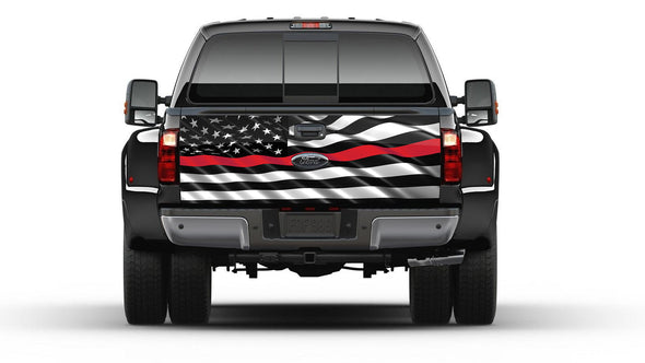 American Flag Thin Red Line Firefighters Tailgate Wrap Vinyl Graphic Decal Sticker Truck Campers