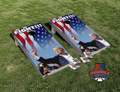American Flag Trump Fight Cornhole Board Vinyl Wrap Skins Laminated Sticker Set Decal