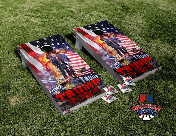 American Flag Trump Tank 2024 Cornhole Board Vinyl Wrap Skins Laminated Sticker Set Decal