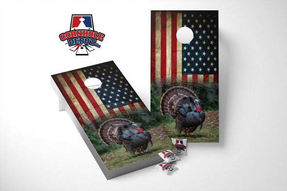 American Flag Turkey Cornhole Board Vinyl Wrap Skins Laminated Sticker Set Decal