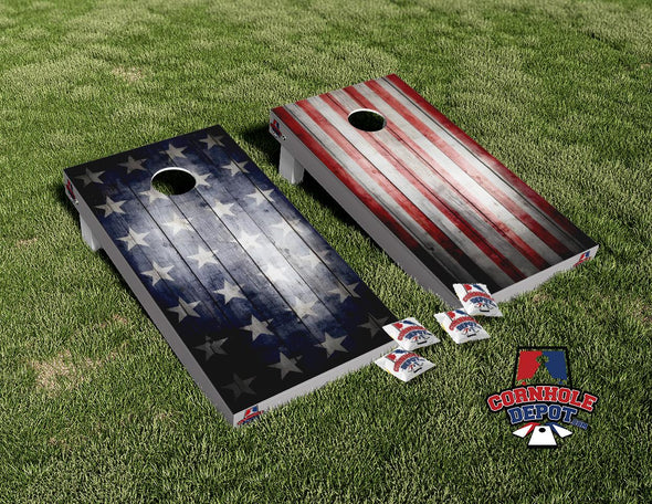 American Flag Washed Split Cornhole Board Vinyl Wrap Laminated Sticker Set Decal