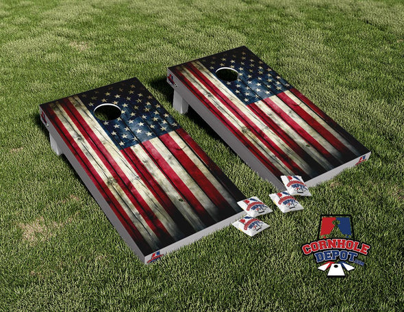 American Flag Washed Wood Cornhole Board Vinyl Wrap Skins Laminated Sticker Set Decal