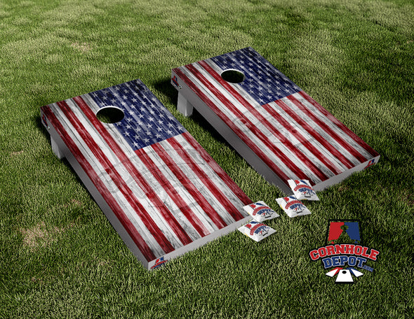 American Flag Washed Wood Cornhole Board Vinyl Wrap Skins Laminated Sticker Set Decal