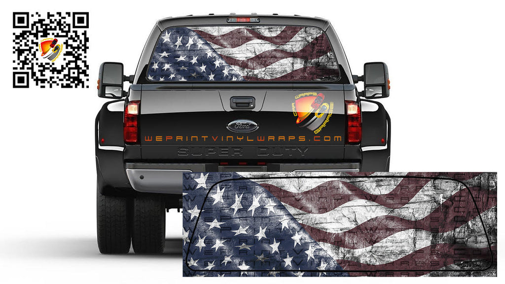 American Flag Waving Vintage Patriotic Rear Window Perforated Graphic Vinyl  Decal Trucks Cars Campers