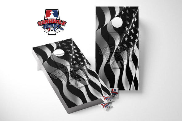 American Flag Wavy Black and White Cornhole Board Vinyl Wrap Skins  Laminated Sticker Set Decal