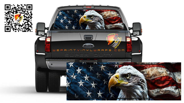 American Flag Wavy Eagle Patriotic Rear Window Tint Perforated Vinyl Graphic Decal Trucks Cars Campers