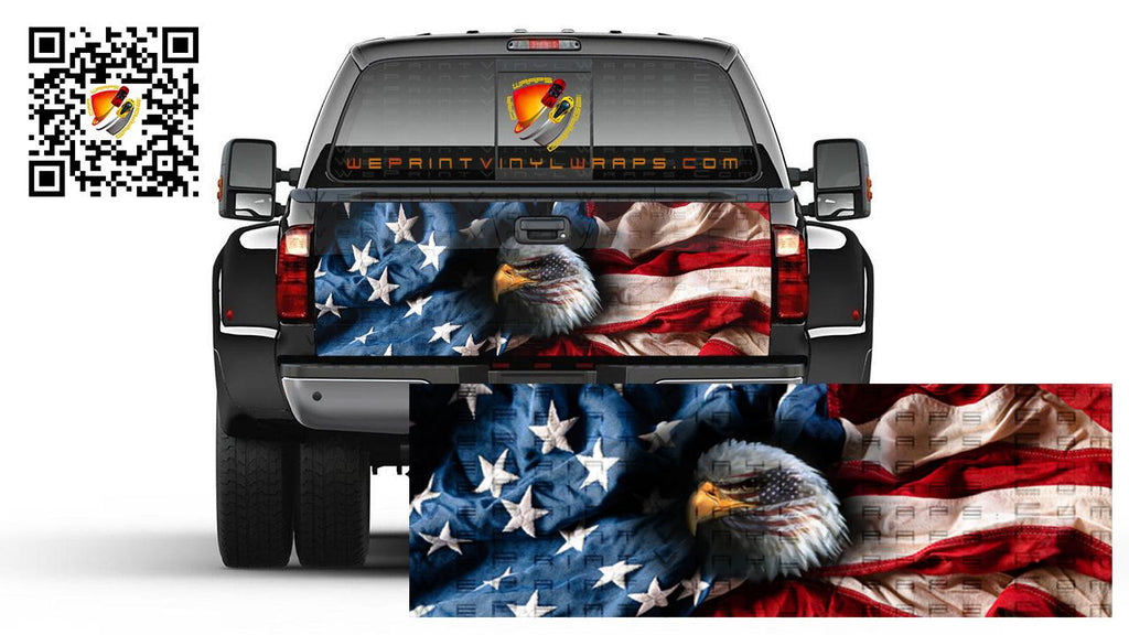 American Flag Wavy Eagle Patriotic Tailgate Wrap Vinyl Graphic Decal Sticker Truck Campers