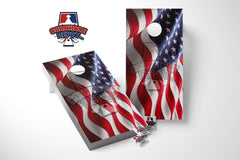 American Flag Wavy Patriotic Cornhole Board Vinyl Wrap Skins  Laminated Sticker Set Decal