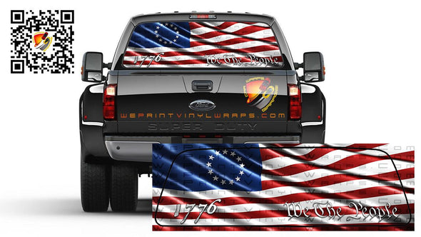 American Flag We The People Betsy Ross 1776 Rear Window Tint Perforated Graphic Decal Cars Trucks Campers