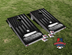 American Flag We The People Black and Gray Cornhole Board Vinyl Wrap Laminated Sticker Set Decal