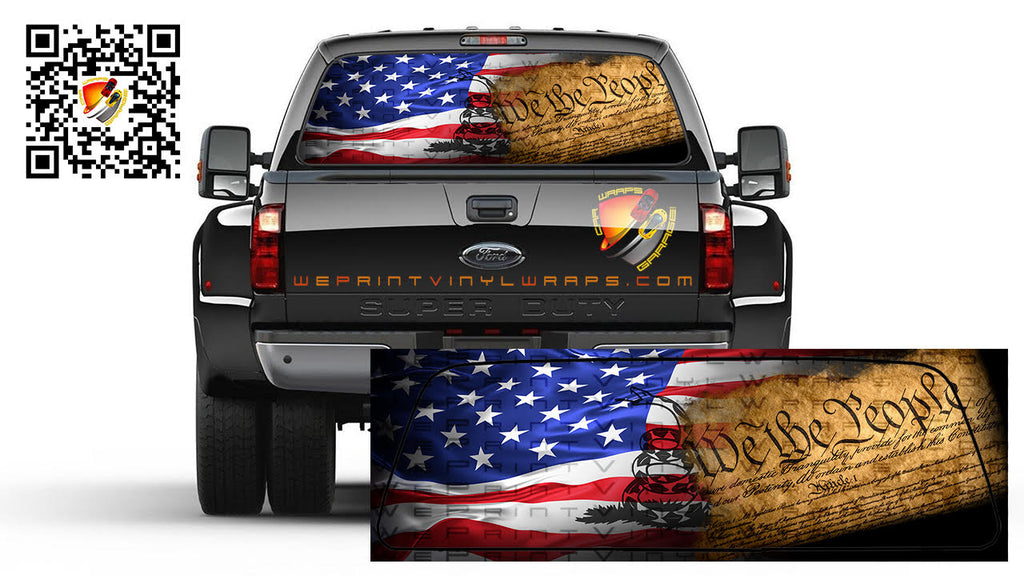 American Flag We The People Gadsden Color Patriotic Rear Window Perforated Graphic Decal Truck Cars Campers RV