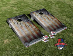 American Flag We The People Metal Riveted Cornhole Board Vinyl Wrap Laminated Sticker Set Decal