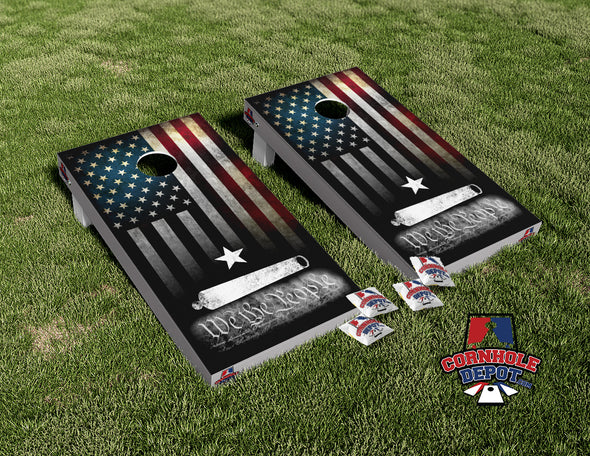 American Flag We The People Washed Cornhole Board Vinyl Wrap Laminated Sticker Set Decal