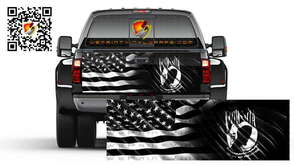 American Flag & POW MIA Black and White Tailgate Wrap Vinyl Graphic Decal Sticker Trucks Campers