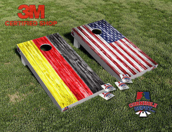 American and Germany Flag Cornhole Board Vinyl Wrap Skins Laminated Sticker Set Decal
