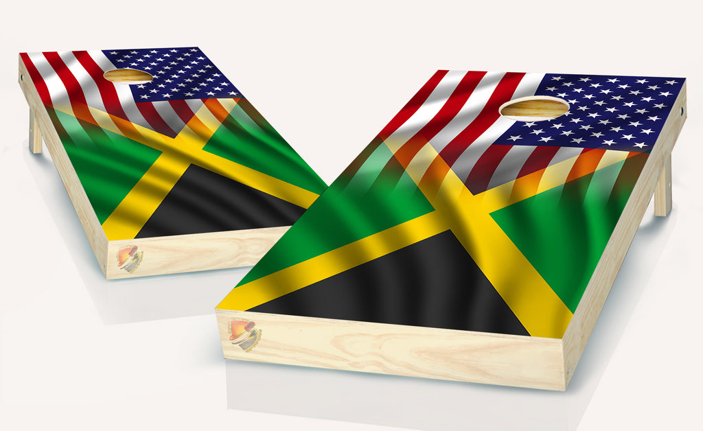 American and Jamaican Flag Cornhole Board Vinyl Wrap Skins Laminated Sticker Set Decal