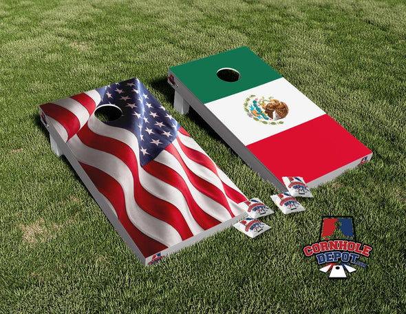 American and Mexican Flag Cornhole Board Vinyl Wrap Skins Laminated Sticker Decal Set