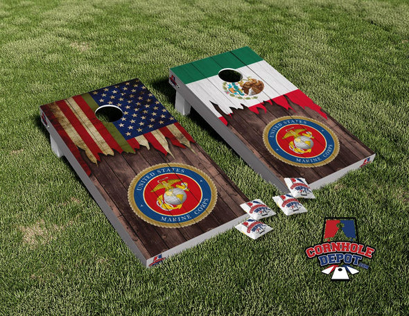 American and Mexican Flag Thin Green Line  Patriotic Soldiers Cornhole Board Vinyl Wrap Skins Laminated Sticker Decal  Set