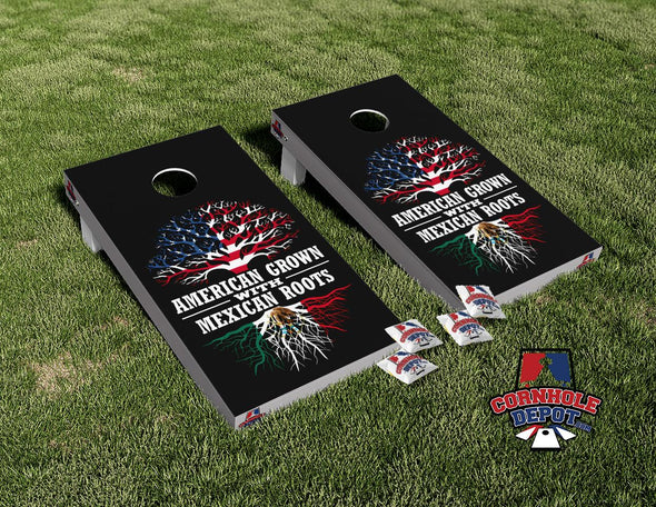 American and Mexican Tree Flag Cornhole Board Vinyl Wrap Skins Laminated Sticker Decal Set