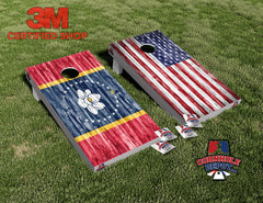 American and Mississippi Flag Washed Cornhole Board Vinyl Wrap Skins Laminated Sticker Set Decal