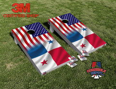 American and Panama Flag Cornhole Board Vinyl Wrap Skins Laminated Sticker Set Decal