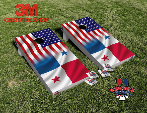 American and Panama Flag Cornhole Board Vinyl Wrap Skins Laminated Sticker Set Decal
