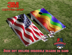 American and Rainbow Flag Cornhole Board Vinyl Wrap Skin Laminated Sticker Set Decal